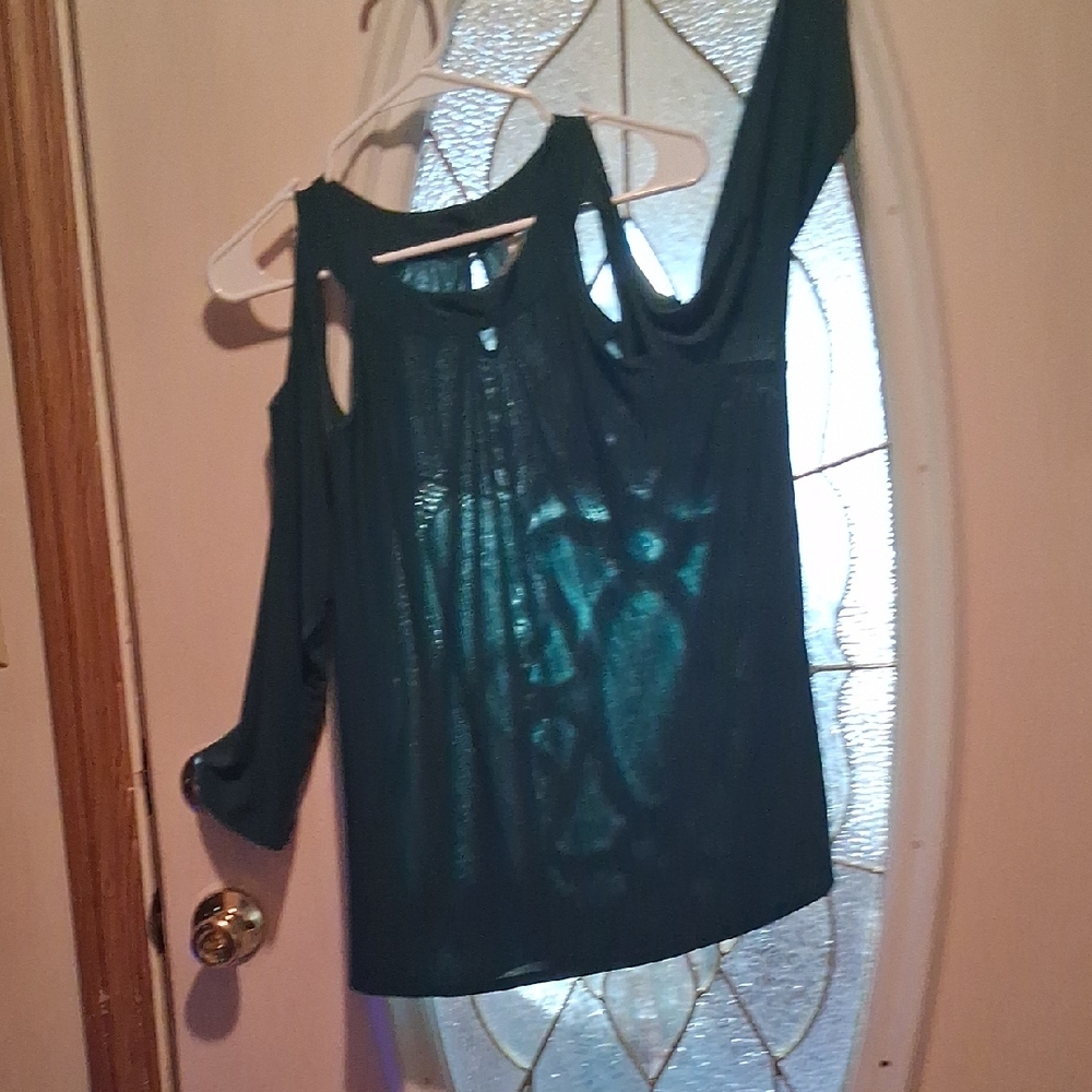 Perseption Concept Teal Cold Shoulder Blouse - image 1